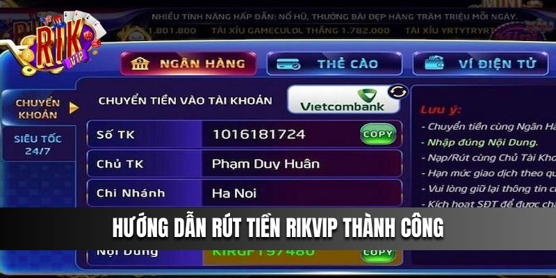 Hướng dẫn rút tiền Rikvip thành công